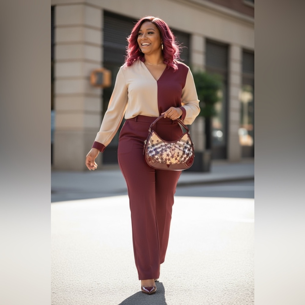 BURBERRY Maroon & Tan Star Print Canvas & Patent Leather Handbag, EUC - Picture 9 of 16